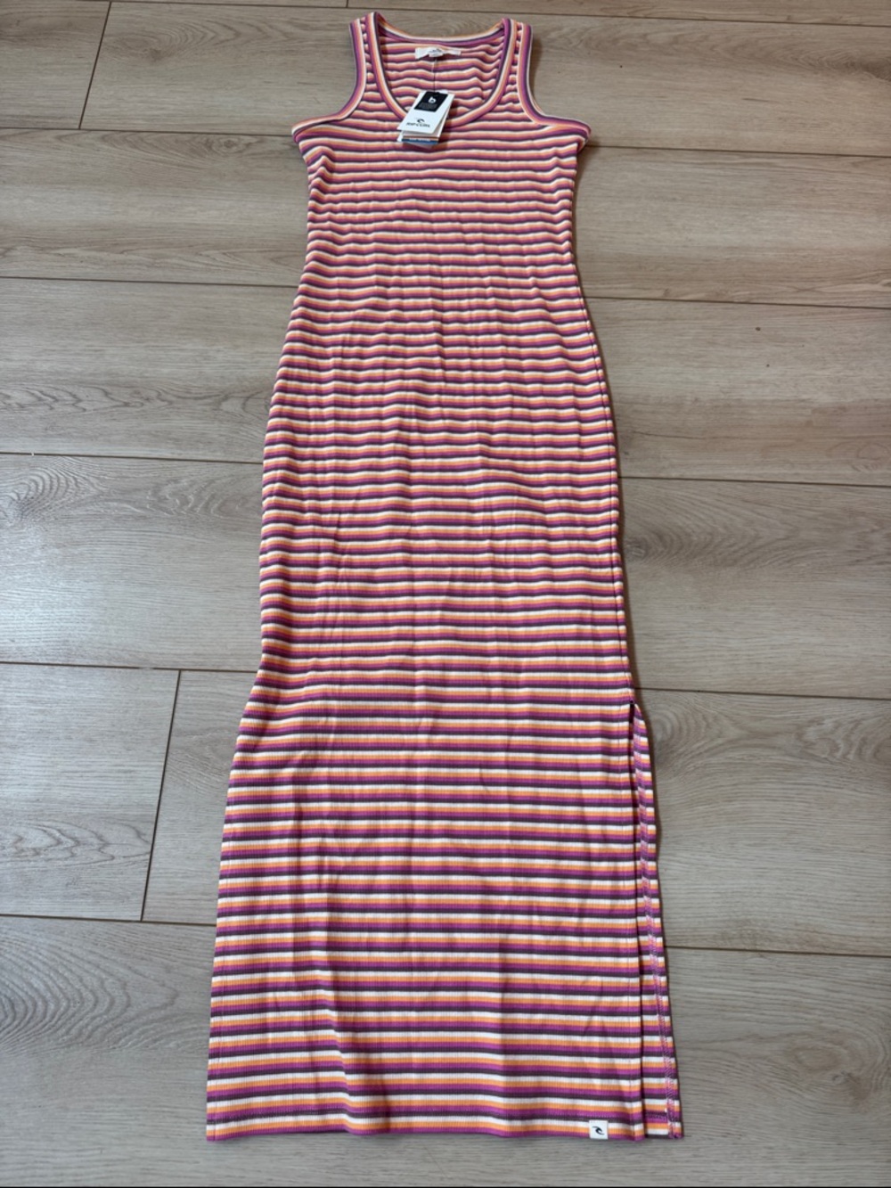 Rip Curl Pink, Orange & Cream Striped Ribbed Tank NWT SZ XS